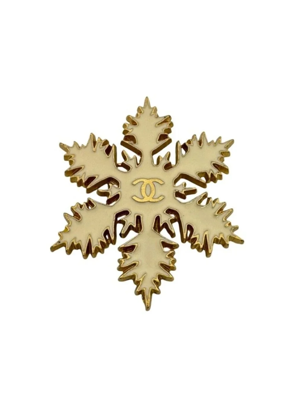 Chanel CC Logo Snowflake Brooch Gold